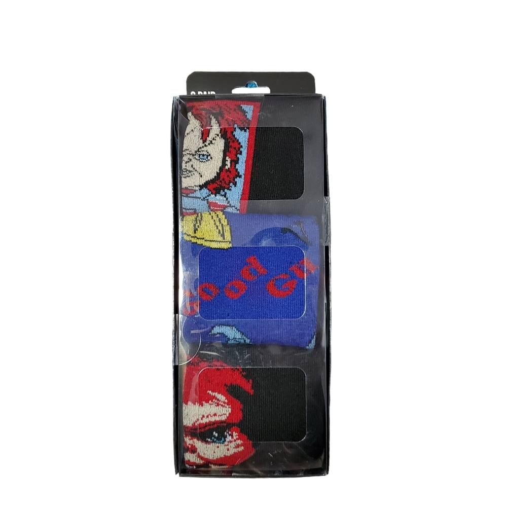 Chucky Childs Play Horror Movie Mens 3 Pair Crew Socks Shoe Size 8-12 Bioworld
